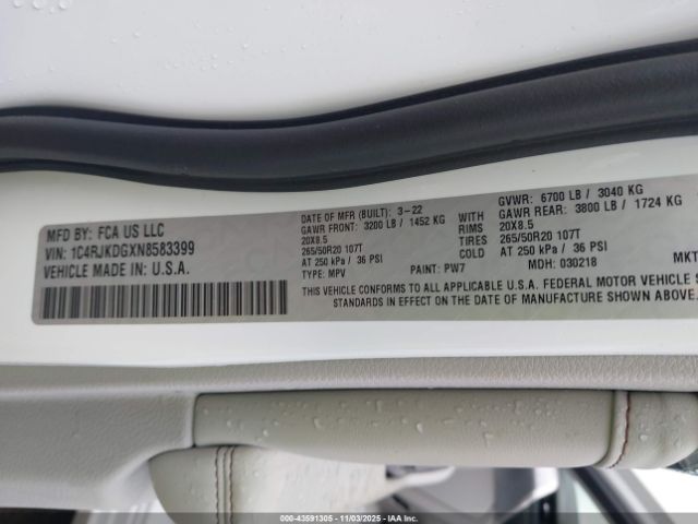 2022 JEEP GRAND CHEROKEE L 1C4RJKDGXN8583399 Photo 8