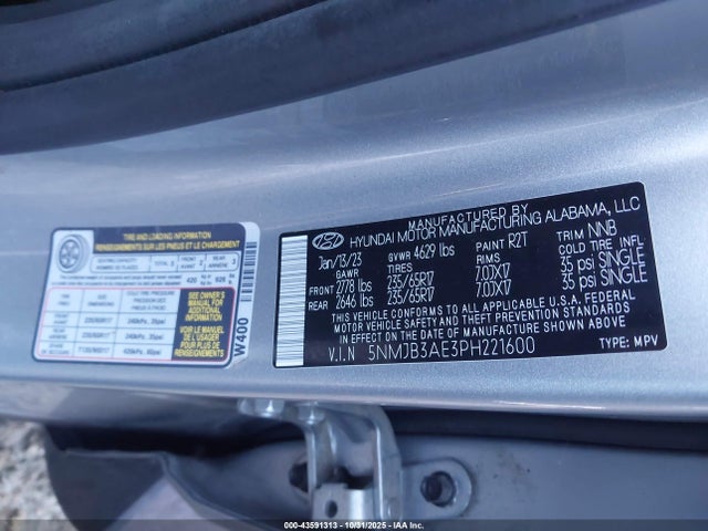 Aukcja sprzedaży 2023 Hyundai Tucson Sel, vin: 5NMJB3AE3PH221600, numer aukcji: 43591313