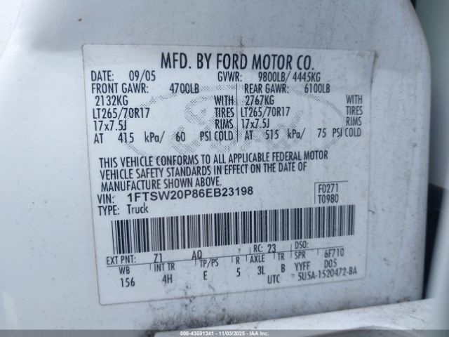 2006 FORD F-250 1FTSW20P86EB23198 Photo 8