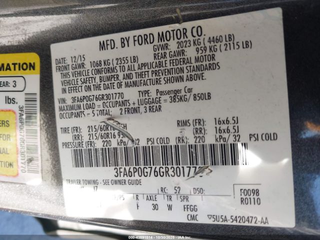2016 FORD FUSION 3FA6P0G76GR301770 Photo 8