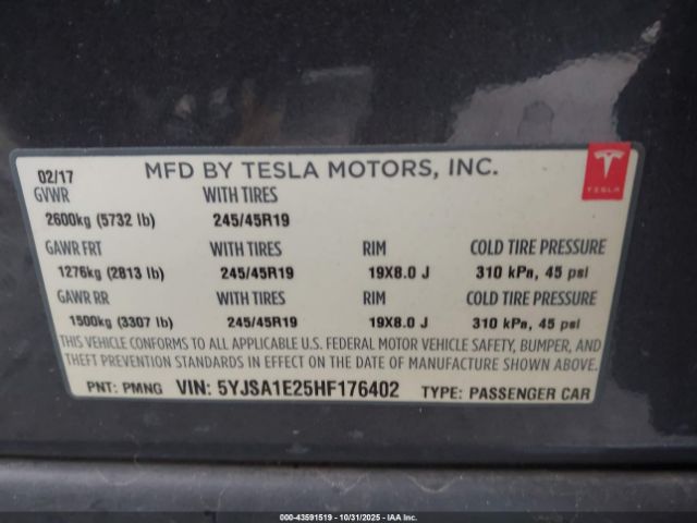 2017 TESLA MODEL S 5YJSA1E25HF176402 Photo 8