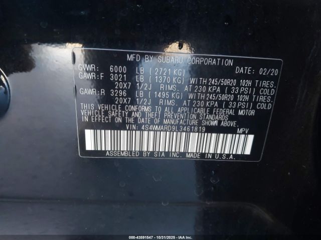 2020 SUBARU ASCENT 4S4WMARD9L3461819 Photo 8