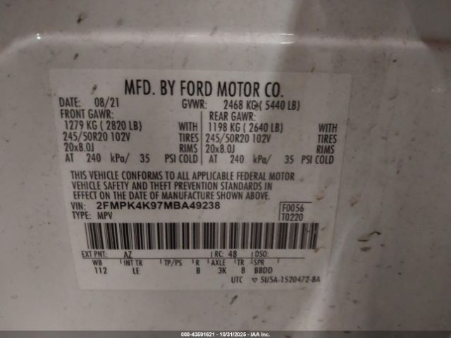 2021 FORD EDGE 2FMPK4K97MBA49238 Photo 8