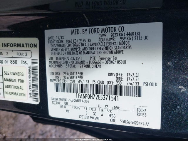 Продажа на аукционе авто 2014 Ford Fusion Se, vin: 1FA6P0H72E5371541, номер лота: 43591685