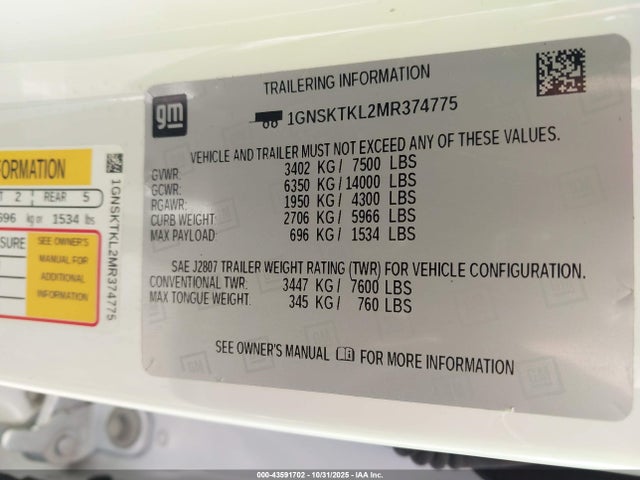 2021 CHEVROLET TAHOE 1GNSKTKL2MR374775 Photo 8