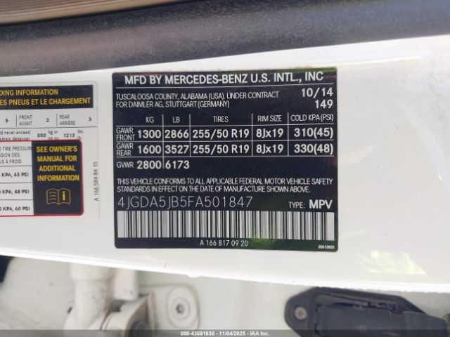 2015 MERCEDES-BENZ ML 350 4JGDA5JB5FA501847 Photo 8