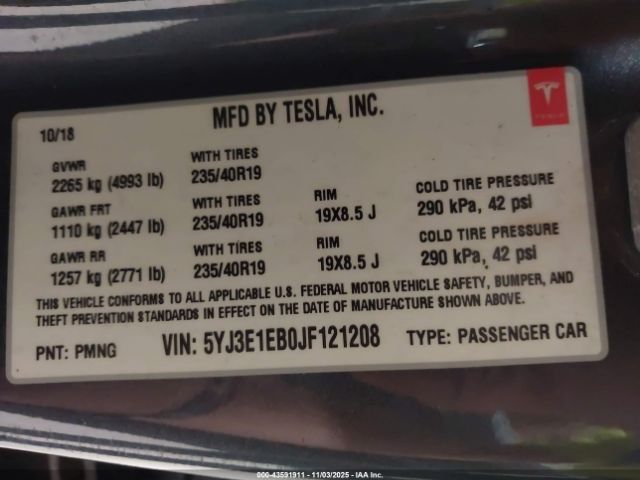 2018 TESLA MODEL 3 5YJ3E1EB0JF121208 Photo 8