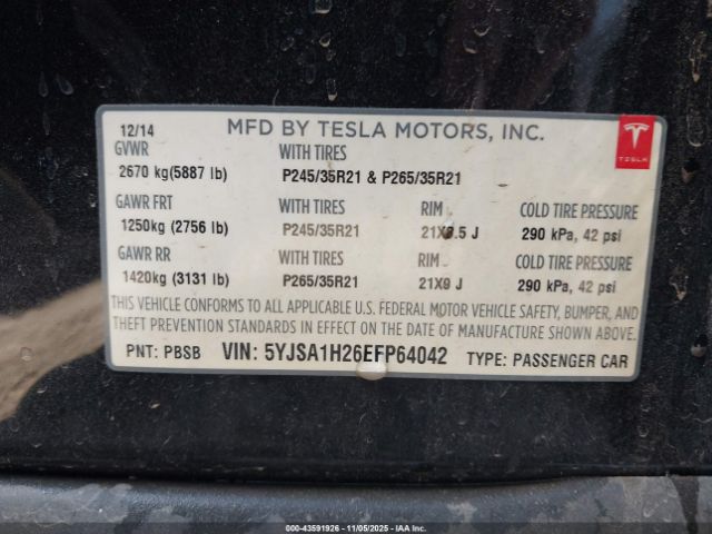 2014 TESLA MODEL S 5YJSA1H26EFP64042 Photo 8