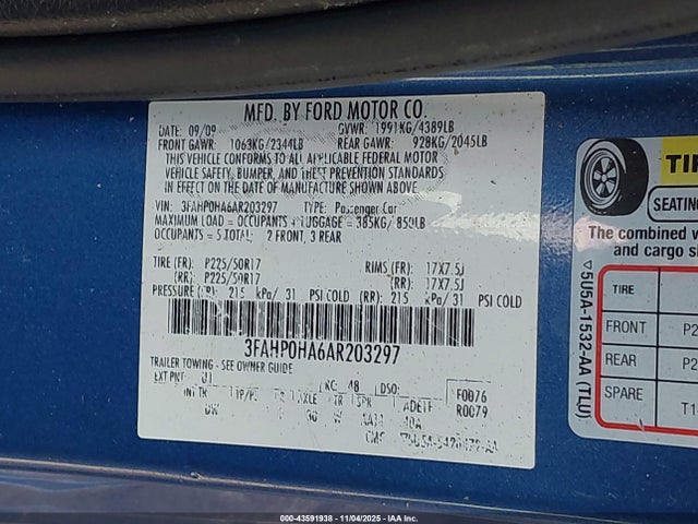 Aukcja sprzedaży 2010 Ford Fusion Se, vin: 3FAHP0HA6AR203297, numer aukcji: 43591938