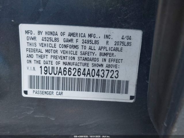 2004 ACURA TL 19UUA66264A043723 Photo 8