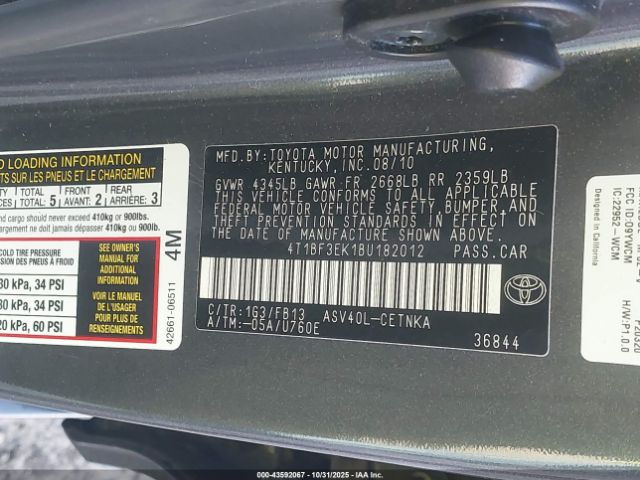 2011 TOYOTA CAMRY 4T1BF3EK1BU182012 Photo 8