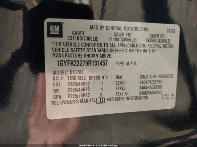 2009 CADILLAC ESCALADE 1GYFK23279R131457 Photo 8