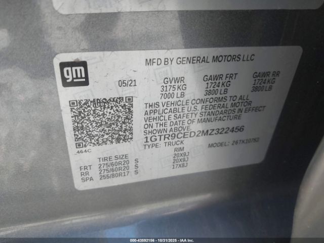 2021 GMC SIERRA 1500 1GTR9CED2MZ322456 Photo 8