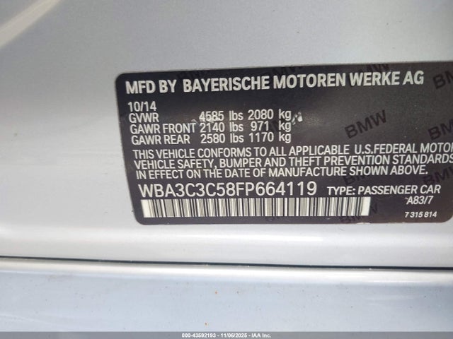 Продаж на аукціоні авто 2015 Bmw 320i Xdrive, vin: WBA3C3C58FP664119, номер лоту: 43592193