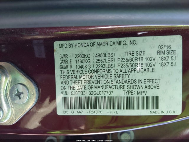 2016 ACURA RDX 5J8TB3H32GL017707 Photo 8