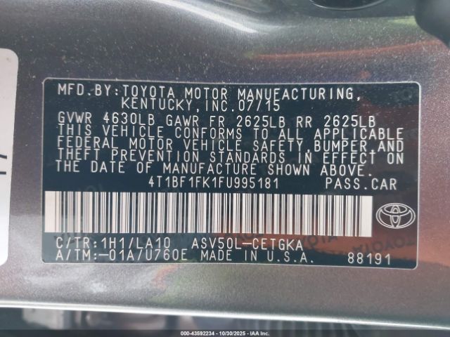 2015 TOYOTA CAMRY 4T1BF1FK1FU995181 Photo 8