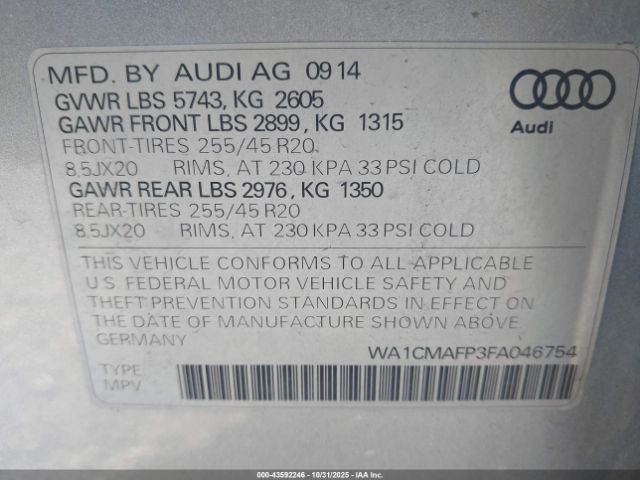 2015 AUDI Q5 WA1CMAFP3FA046754 Photo 8