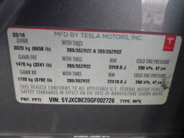 2016 TESLA MODEL X 5YJXCBE20GF002726 Photo 8