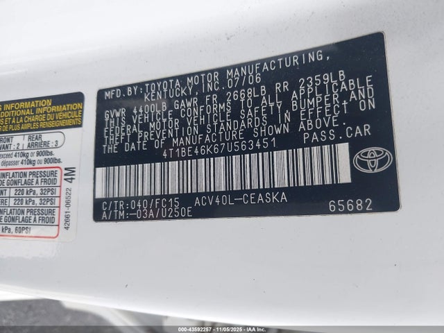 2007 TOYOTA CAMRY 4T1BE46K67U563451 Photo 8