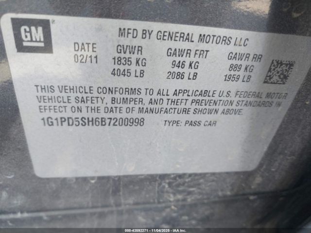 2011 CHEVROLET CRUZE 1G1PD5SH6B7200998 Photo 8