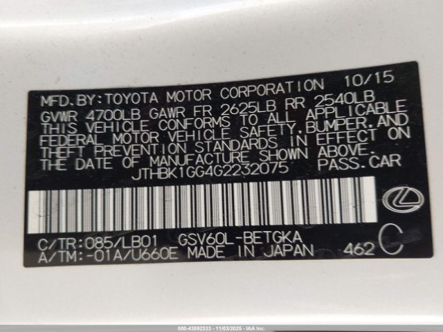 2016 LEXUS ES 350 JTHBK1GG4G2232075 Photo 8