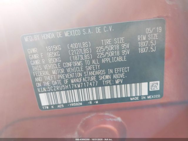 2019 HONDA HR-V 3CZRU5H17KM717477 Photo 8