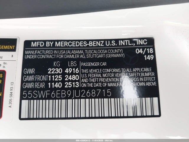 55SWF6EB9JU268715 Mercedes-Benz Amg C 43 4matic