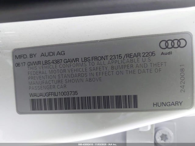 2018 AUDI A3 WAUAUGFF8J1003735 Photo 8