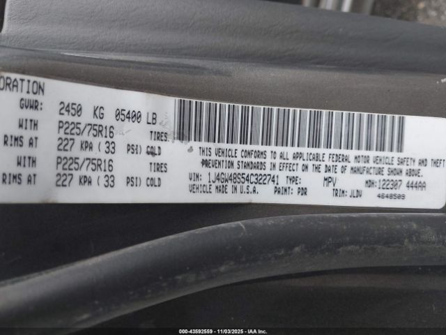 2004 JEEP GRAND CHEROKEE 1J4GW48S54C322741 Photo 8