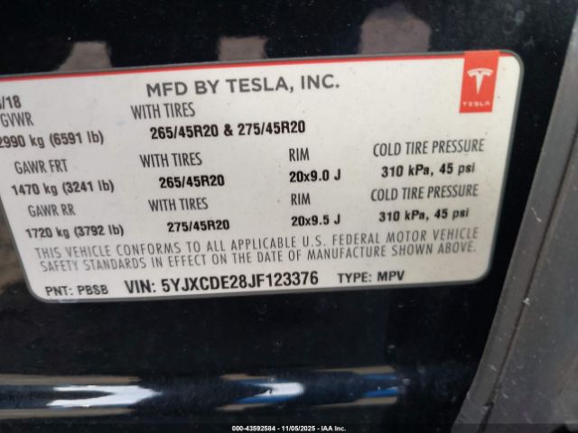 2018 TESLA MODEL X 5YJXCDE28JF123376 Photo 8