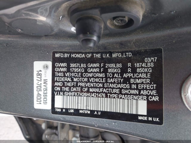Honda l15ba 2017 SHHFK7H26HU421476 Image 9