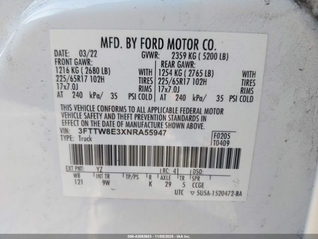 2022 FORD MAVERICK 3FTTW8E3XNRA55947 Photo 8