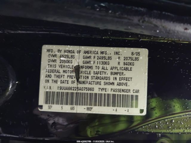 2005 ACURA TL 19UUA66225A075960 Photo 8