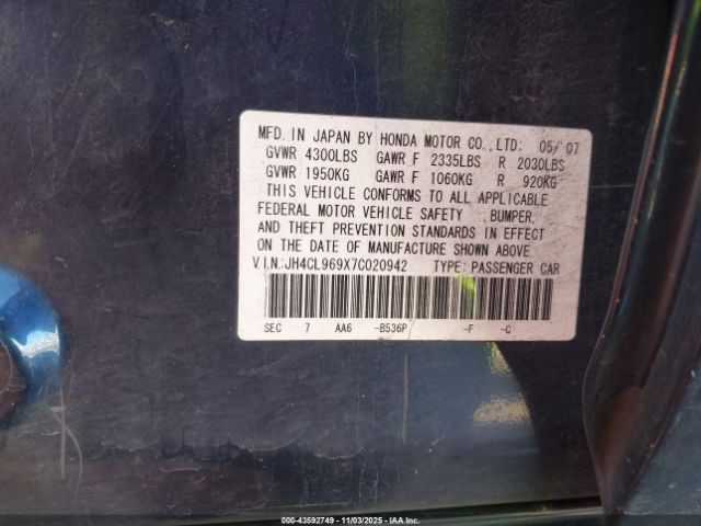 2007 ACURA TSX JH4CL969X7C020942 Photo 8