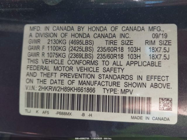 2019 HONDA CR-V 2HKRW2H89KH661866 Photo 8