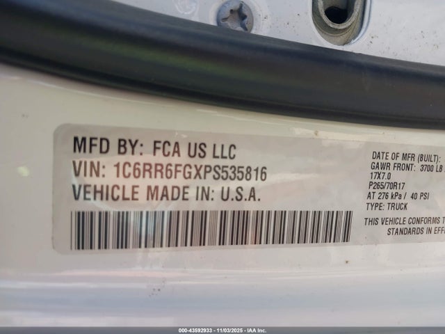1C6RR6FGXPS535816 RAM 1500 Classic Tradesman 4x2 6&#039;4 Box
