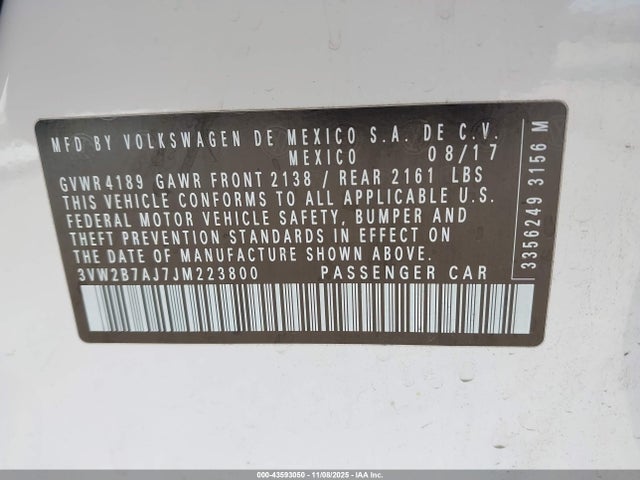 Volkswagen Jetta 1.4t S 2018 3VW2B7AJ7JM223800 Image 9