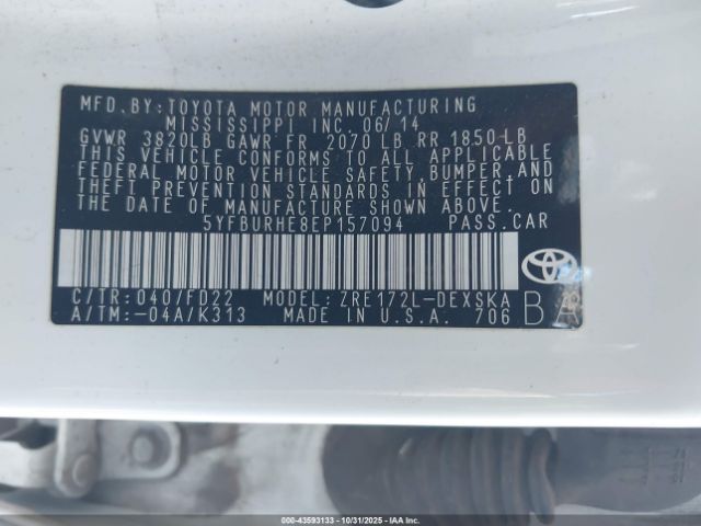 2014 TOYOTA COROLLA 5YFBURHE8EP157094 Photo 8