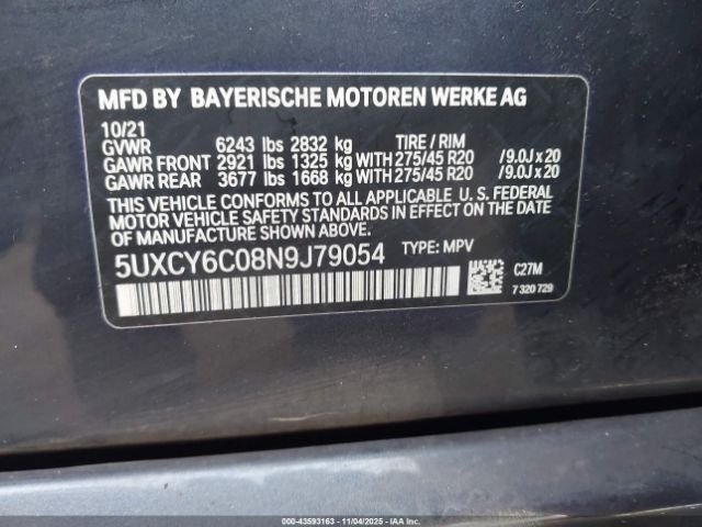 2022 BMW X6 5UXCY6C08N9J79054 Photo 8
