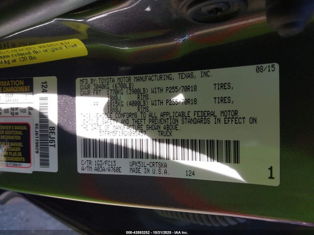 2016 TOYOTA TUNDRA 2WD TRUCK 5TFRM5F19GX095457 Photo 8