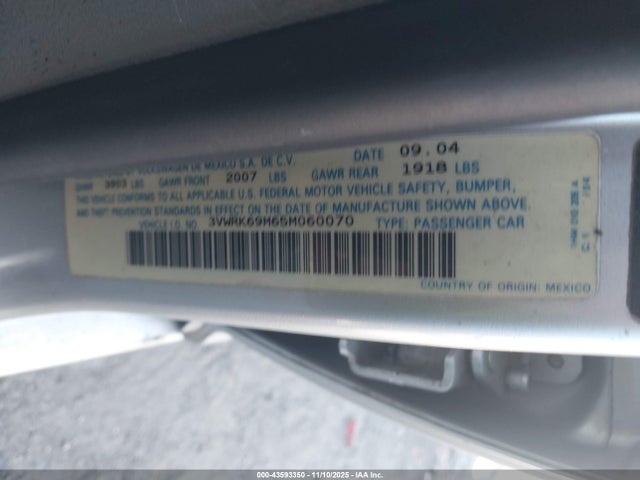 Продаж на аукціоні авто 2005 Volkswagen Jetta Gl, vin: 3VWRK69M65M060070, номер лоту: 43593350