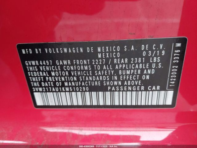 2019 VOLKSWAGEN GOLF SPORTWAGEN 3VW217AU1KM510290 Photo 8