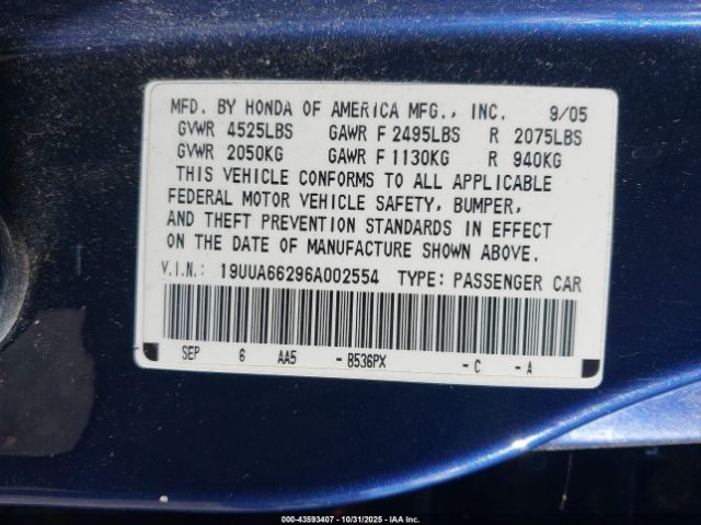 2006 ACURA TL 19UUA66296A002554 Photo 8