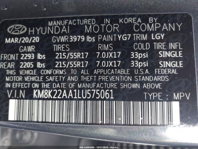 2020 HYUNDAI KONA KM8K22AA1LU575061 Photo 8
