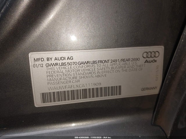 2012 AUDI A4 WAUWFAFLXCA111909 Photo 8