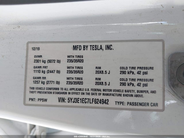 2020 TESLA MODEL 3 5YJ3E1EC7LF624942 Photo 8