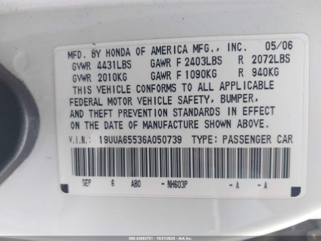 2006 ACURA TL 19UUA65536A050739 Photo 8