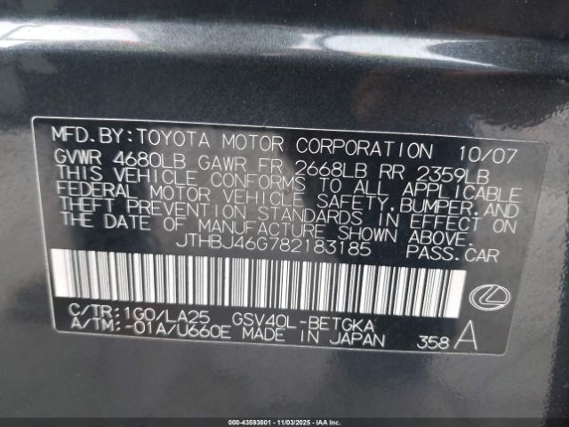 2008 LEXUS ES 350 JTHBJ46G782183185 Photo 8