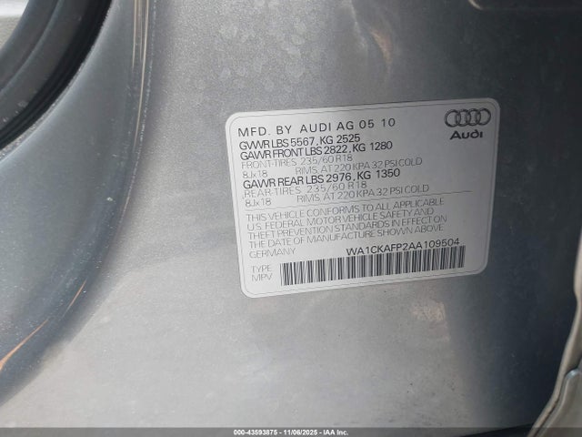 2010 AUDI Q5 WA1CKAFP2AA109504 Photo 8