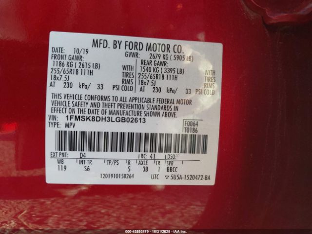 2020 FORD EXPLORER 1FMSK8DH3LGB02613 Photo 8